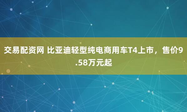 交易配资网 比亚迪轻型纯电商用车T4上市,售价9.58万元起